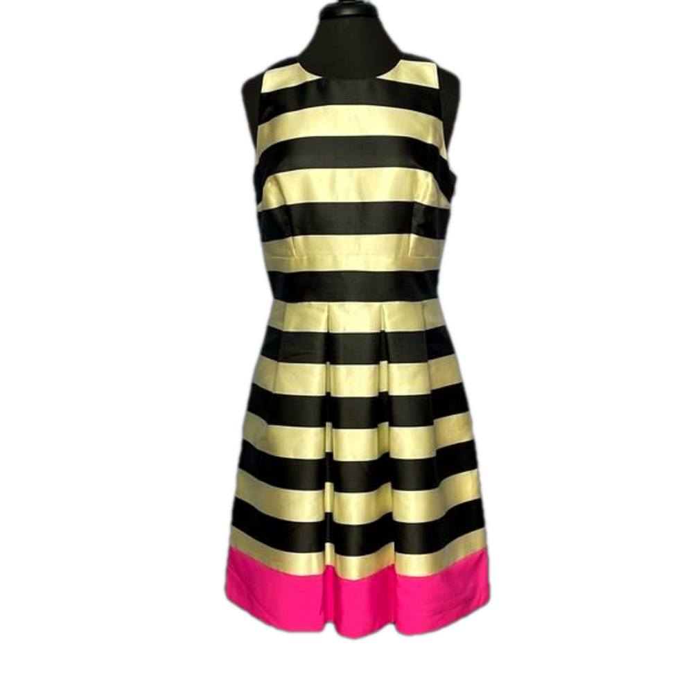 Striped Black and Gold Dress with Pink Hem